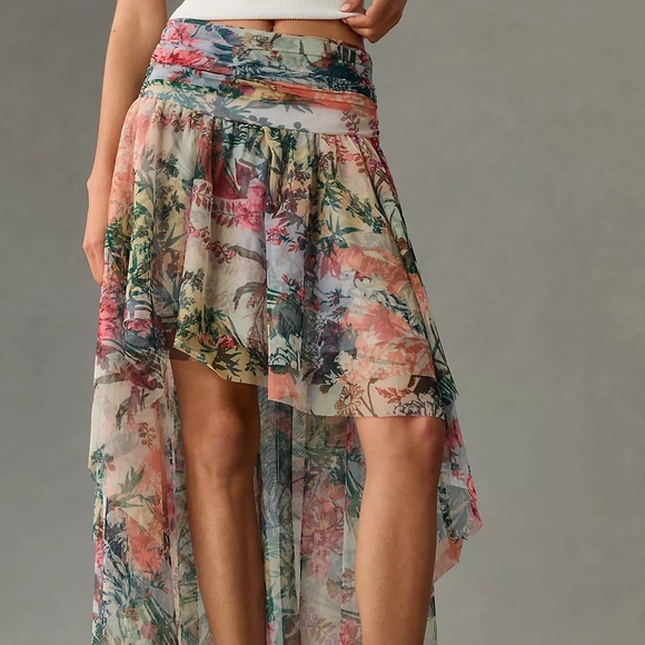 Anthropologie Dresses & Skirts - Anthropologie High-Low Tulle Women Garden Floral Watercolor Size6 Romantic Skirt